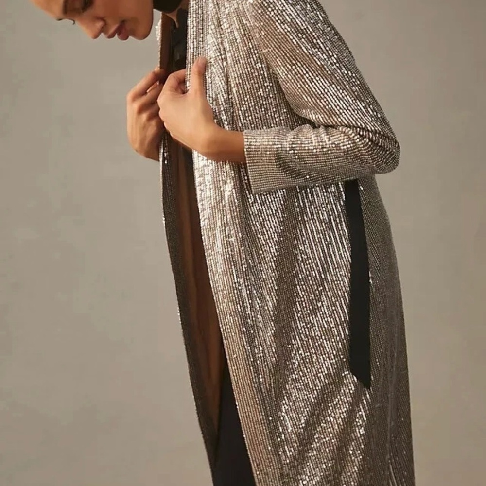 Anthropologie Silver/Taupe Sequin Duster Cardigan - Picture 3 of 5